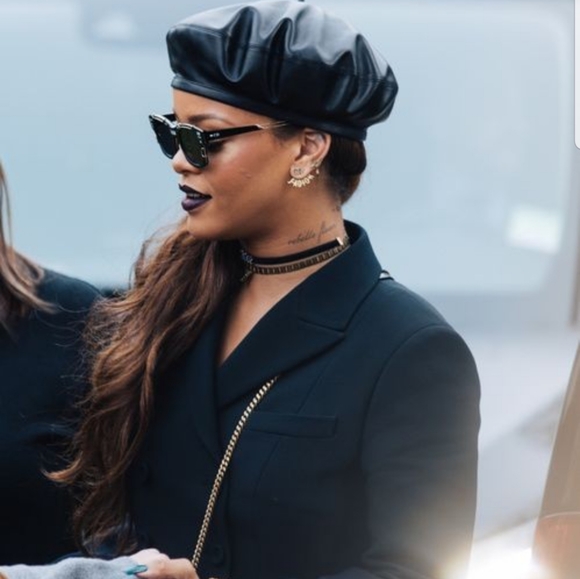 Black Leather Beret Hat Faux Leather Tam PU Vegan Leather - Picture 6 of 11